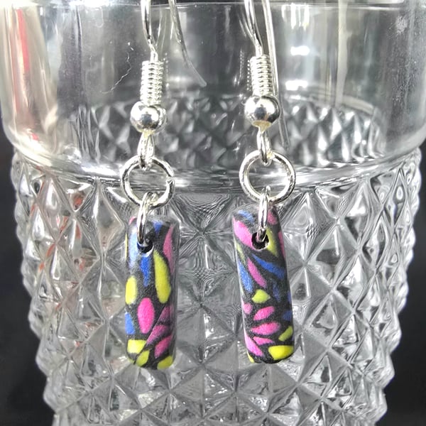 Polymer clay stained glass inspired mini drop earrings on silver plated earhooks