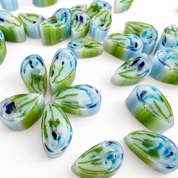 50g blue green streaky petal murrini made with Bullseye 90coe glass