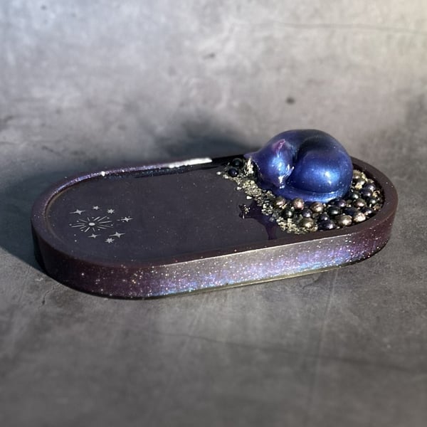 Celestial Resin Tray with Sleeping Feline Spirit - The Dreaming