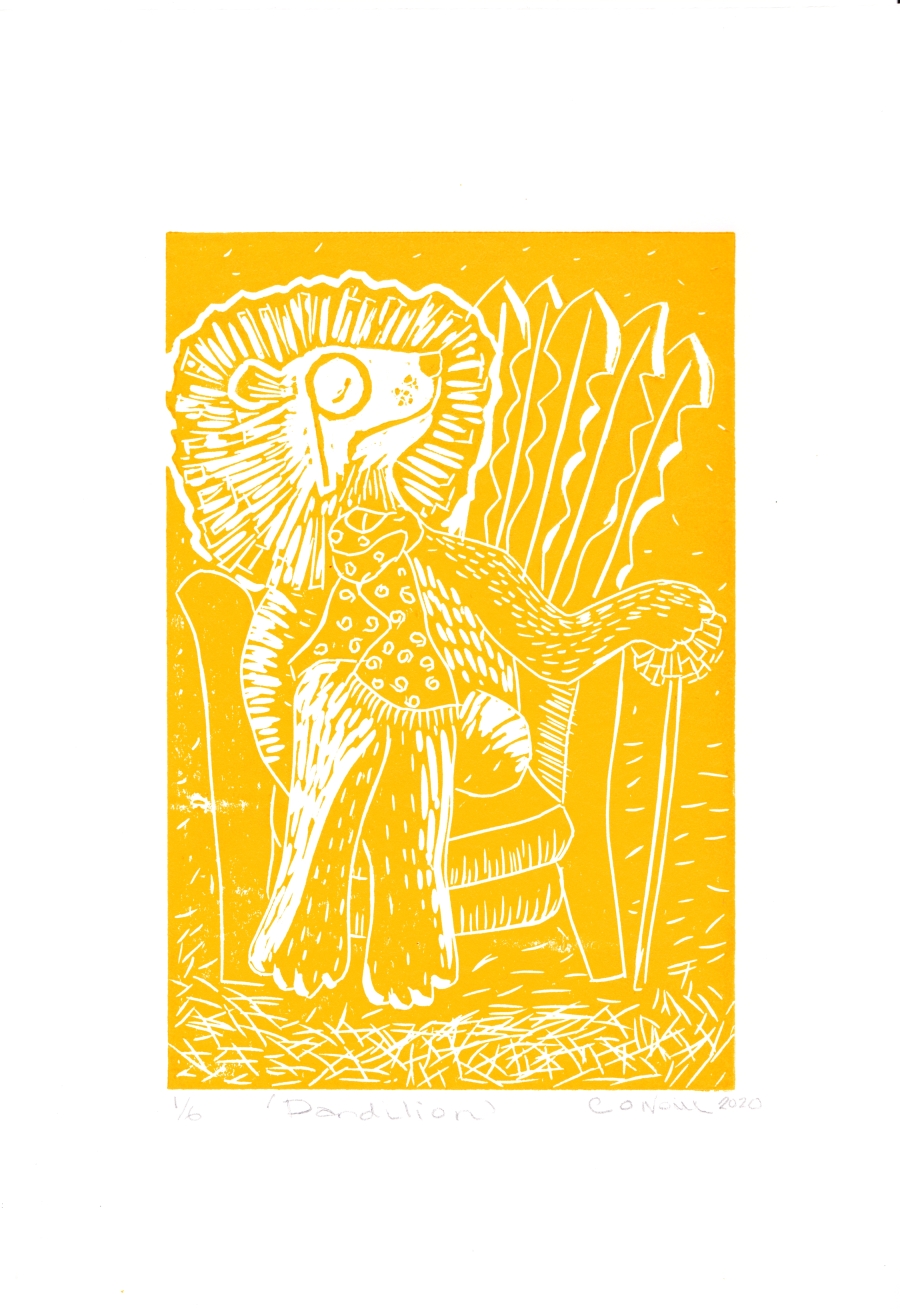 Dan D Lion - original Lino Print - Lion Art