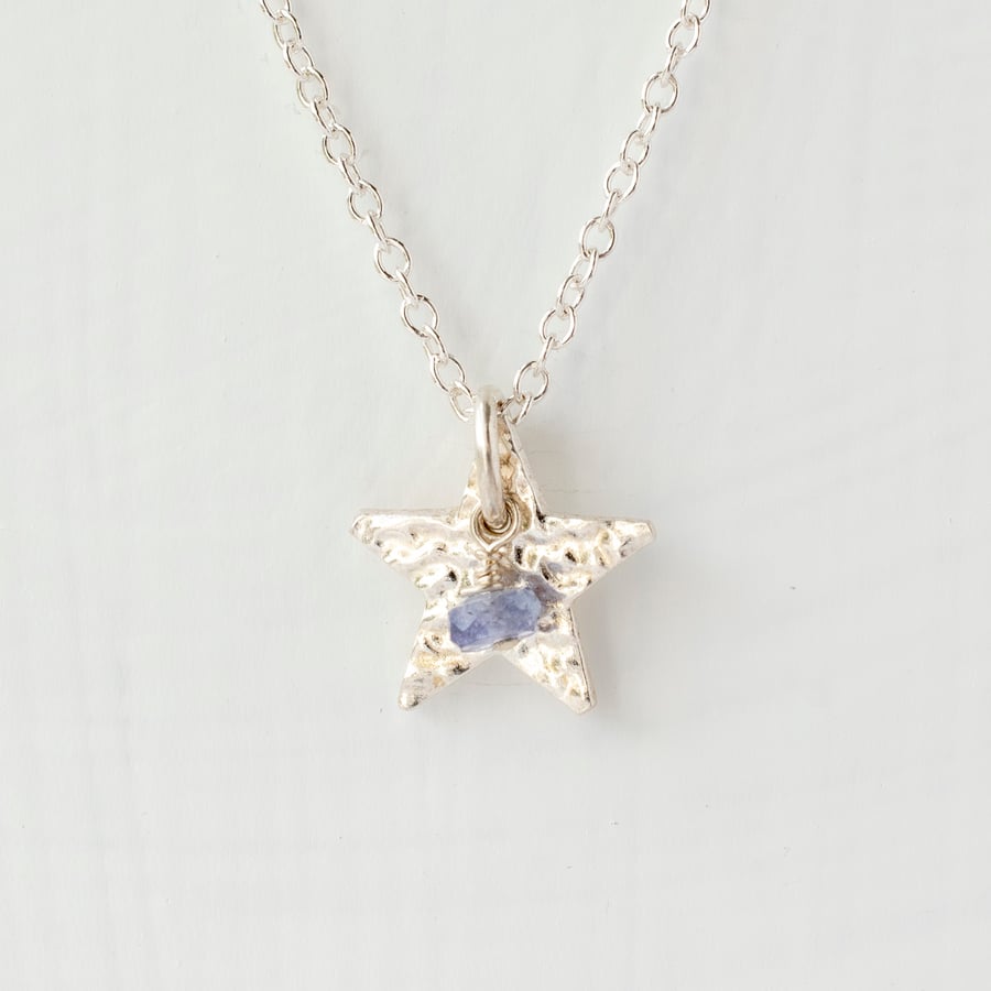 Tanzanite with Fine Silver Star Pendant Necklace
