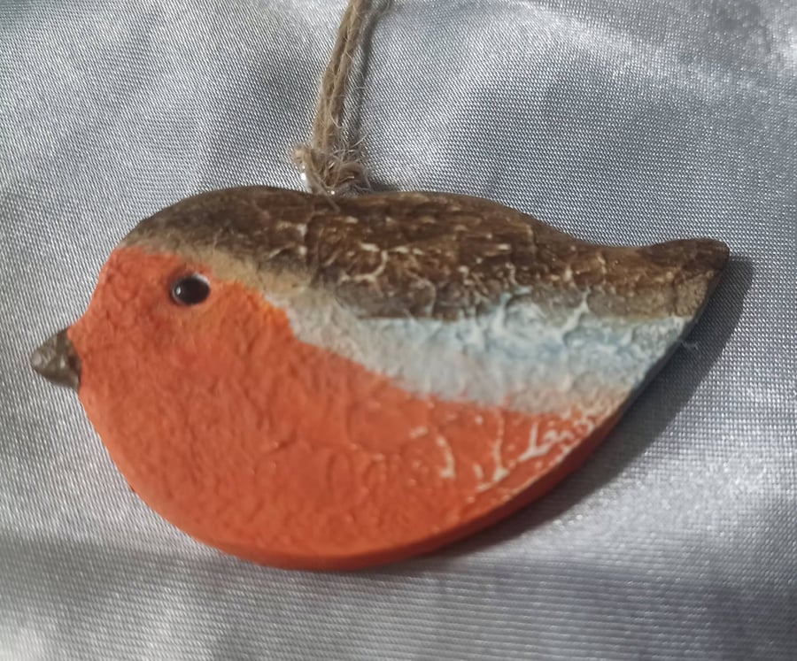 Handpainted Clay Robin Hanging