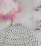Grey Crochet Baby Hat, Newborn Beanie with Pink Faux Fur Pom Pom - Image 8