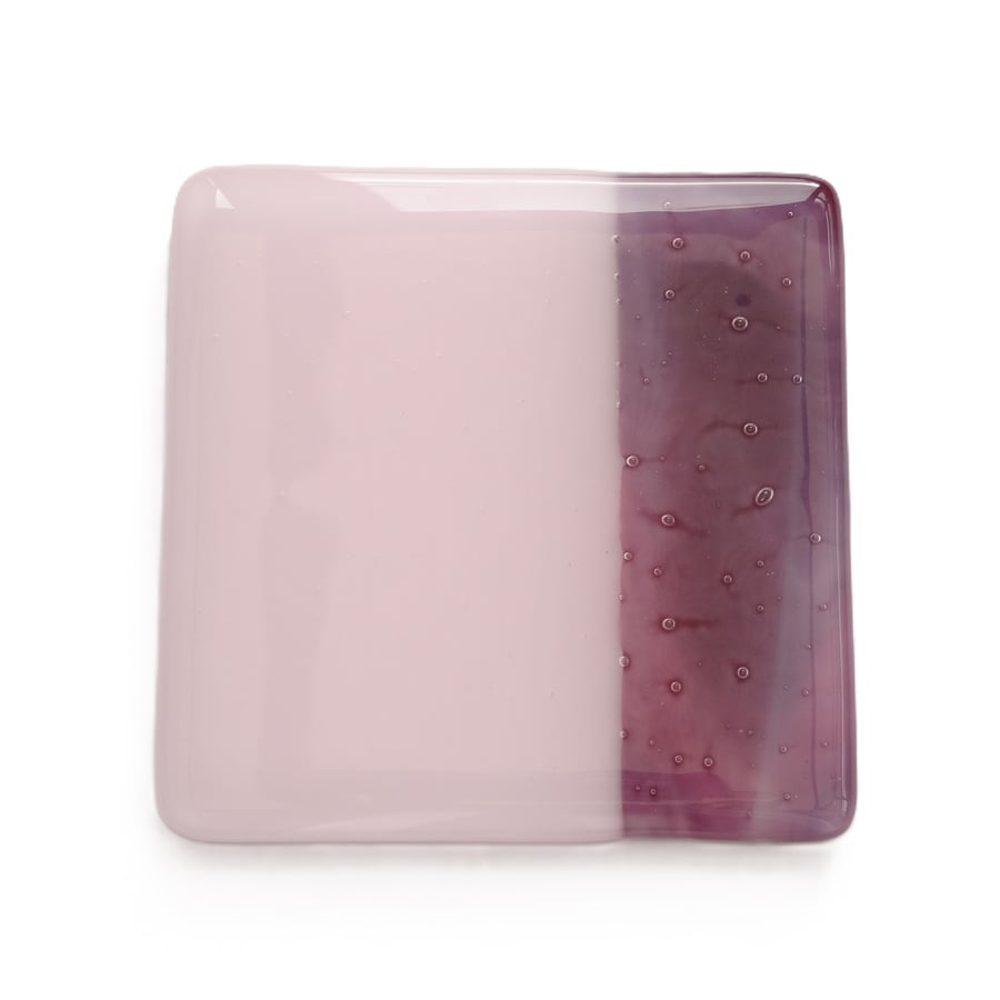 Pink fused glass coaster, 9cm, handcrafted, 6mm thick (0183)