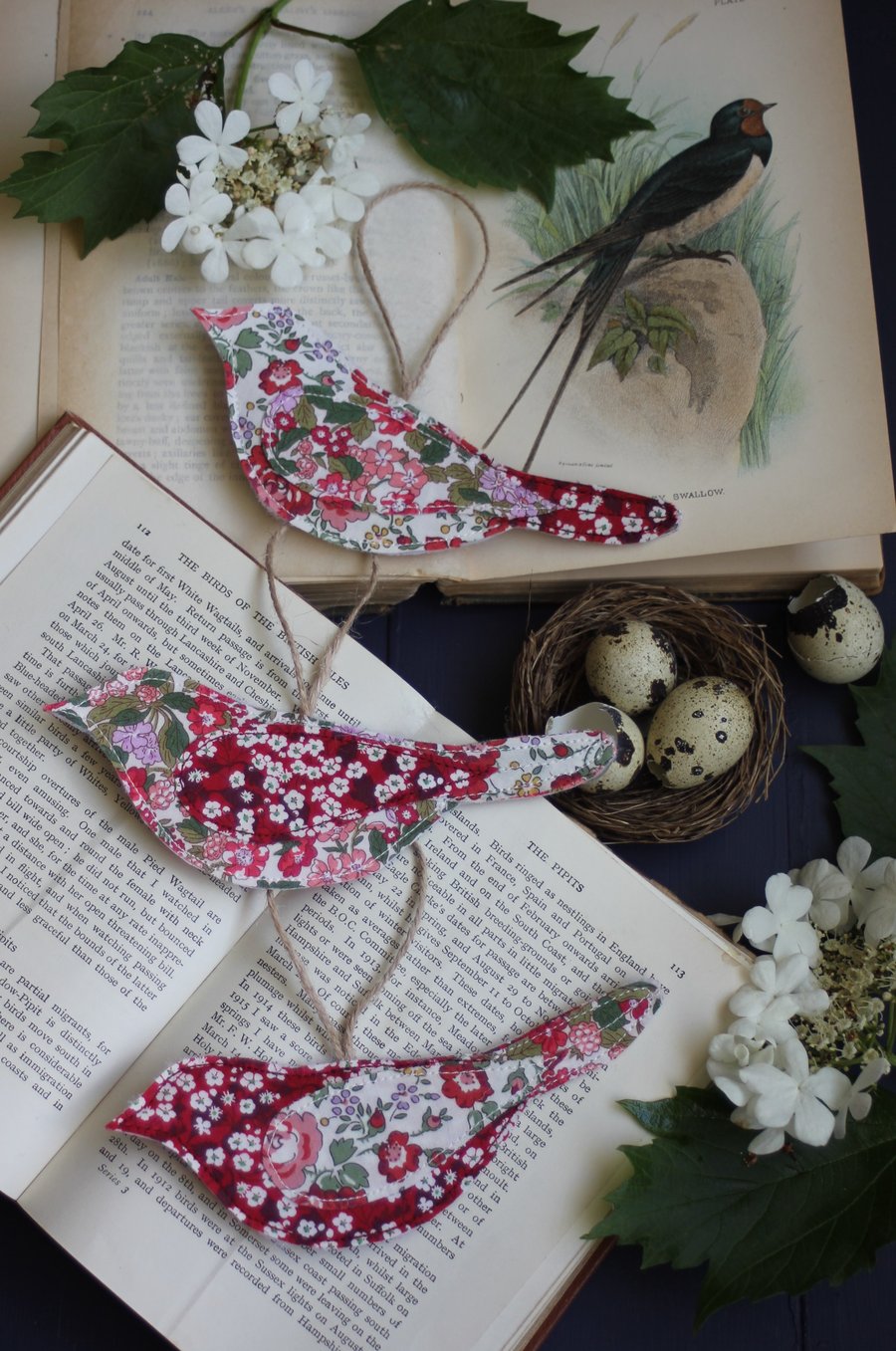 Fabric bird trio in Liberty reds
