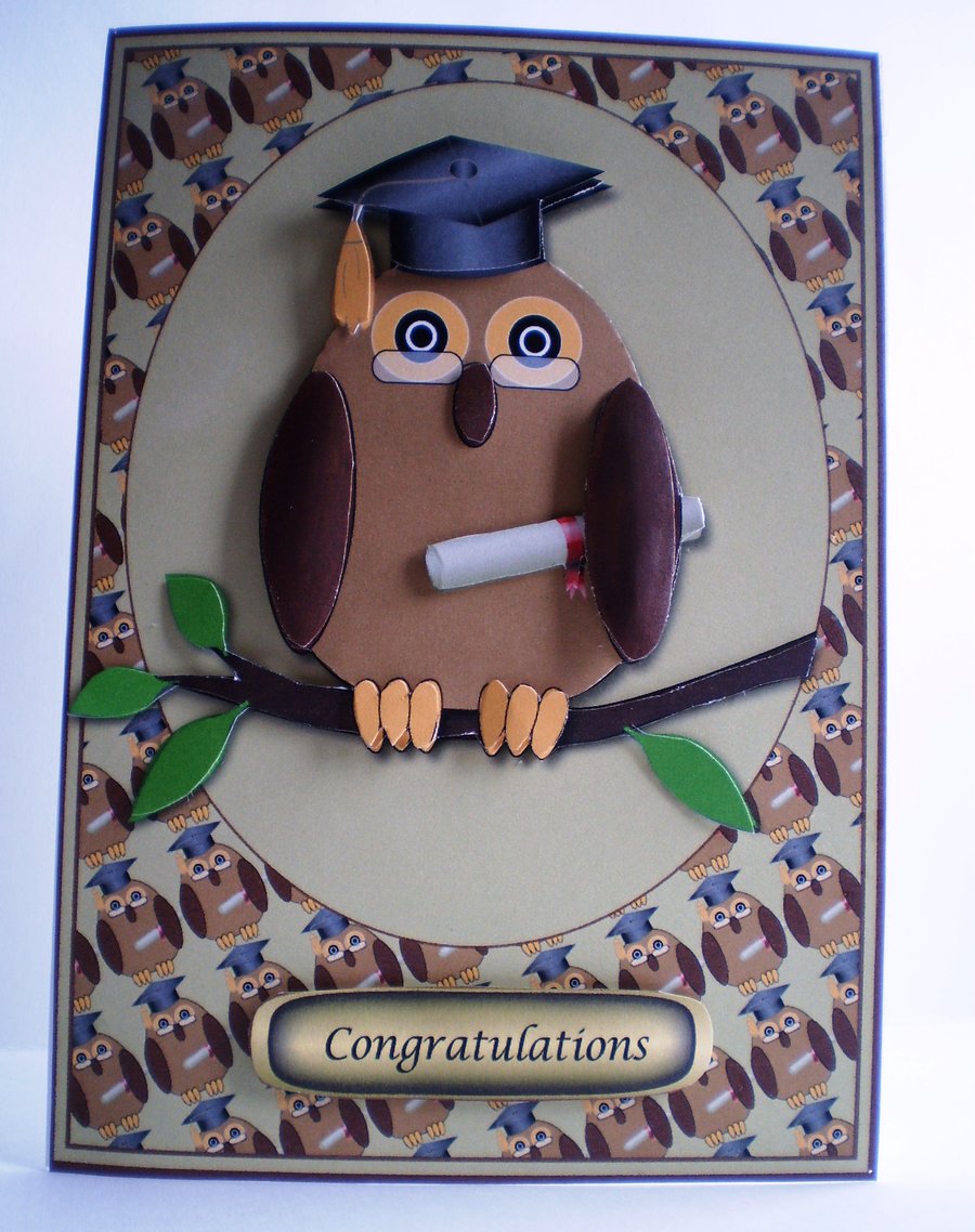 Handmade Graduation Owl Card ,3D, Decoupage,Personalise