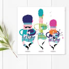 H109 Three Scottish Pipers Blank greeting card