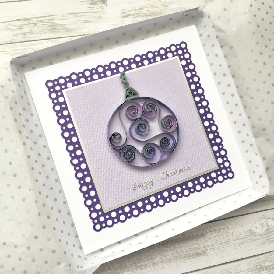 Luxury Christmas card - quilled bauble with boxed option