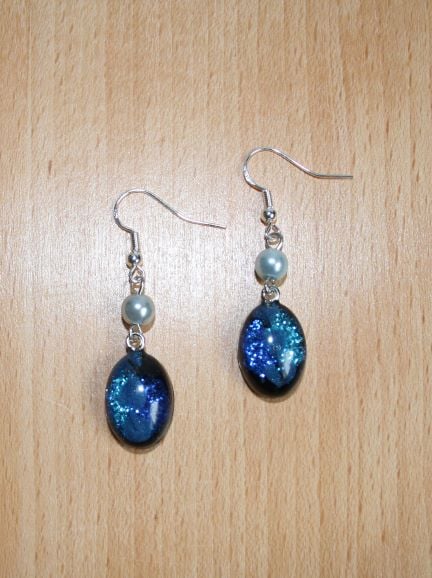 Small blue oval earrings with glass bead