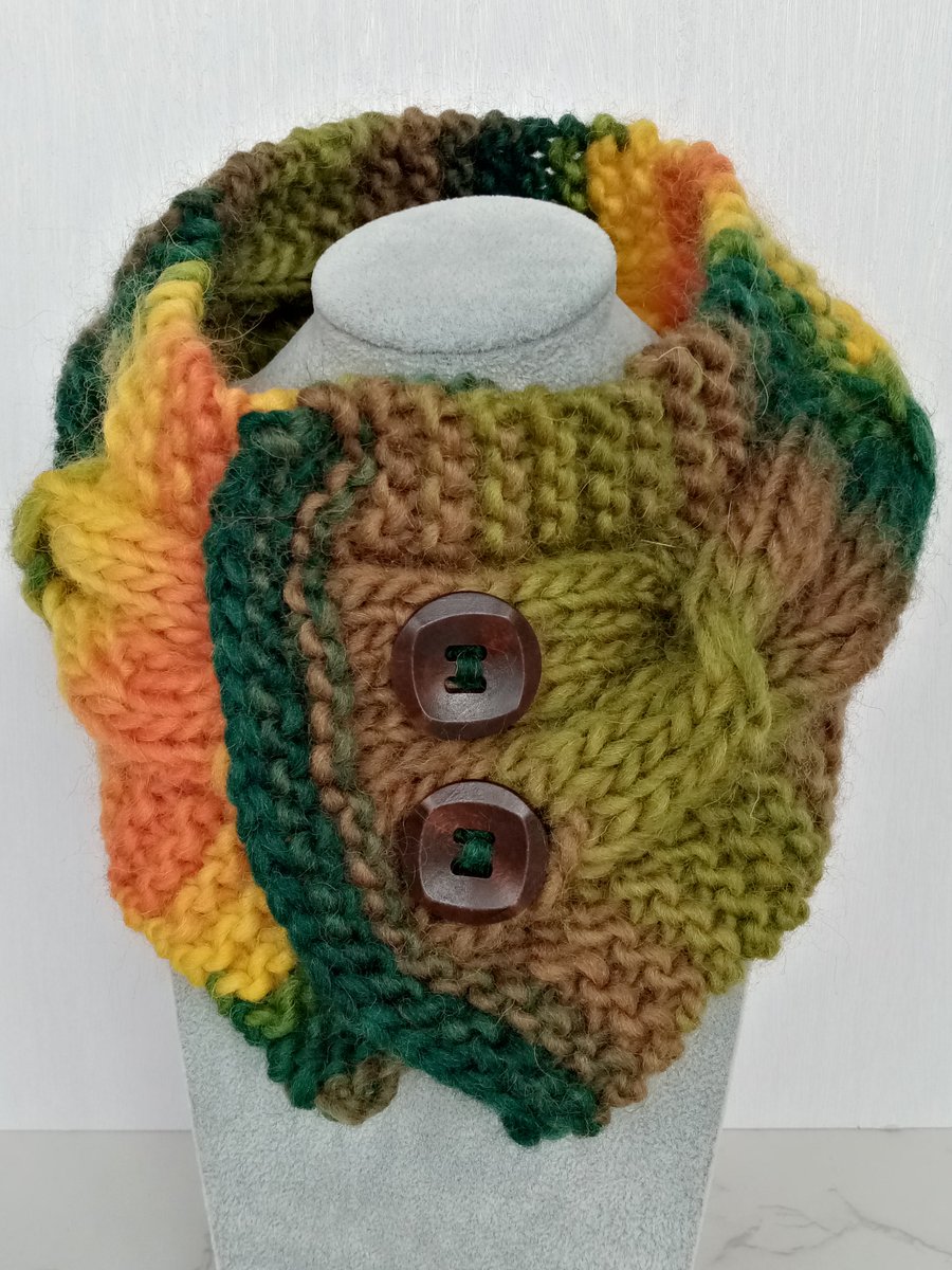 Cable Knit Neck Warmer in Autumn Colours 100% pure wool 