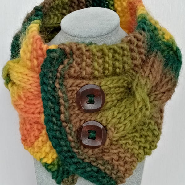 Cable knit neck warmer in autumn colours 100% pure wool 