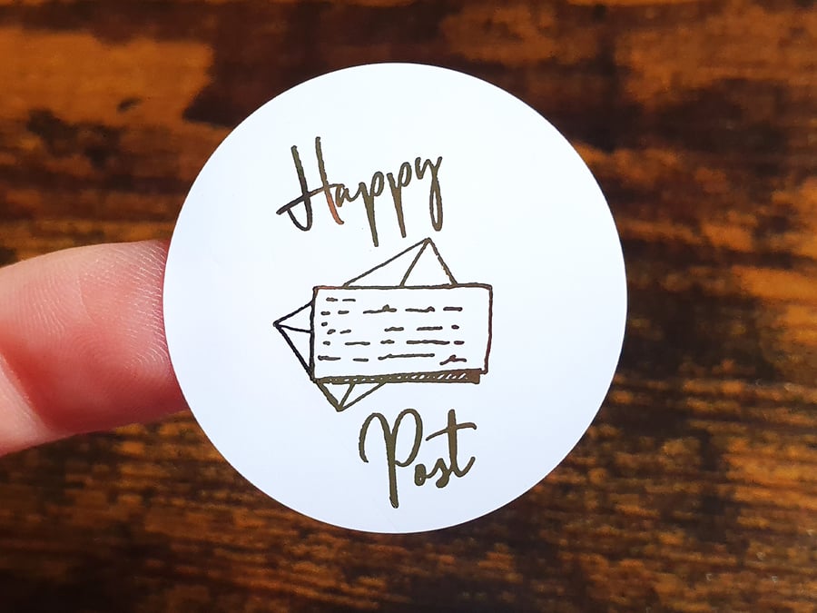 35 x Foiled Happy Post Envelope 37mm Stickers - Small Business Supplies