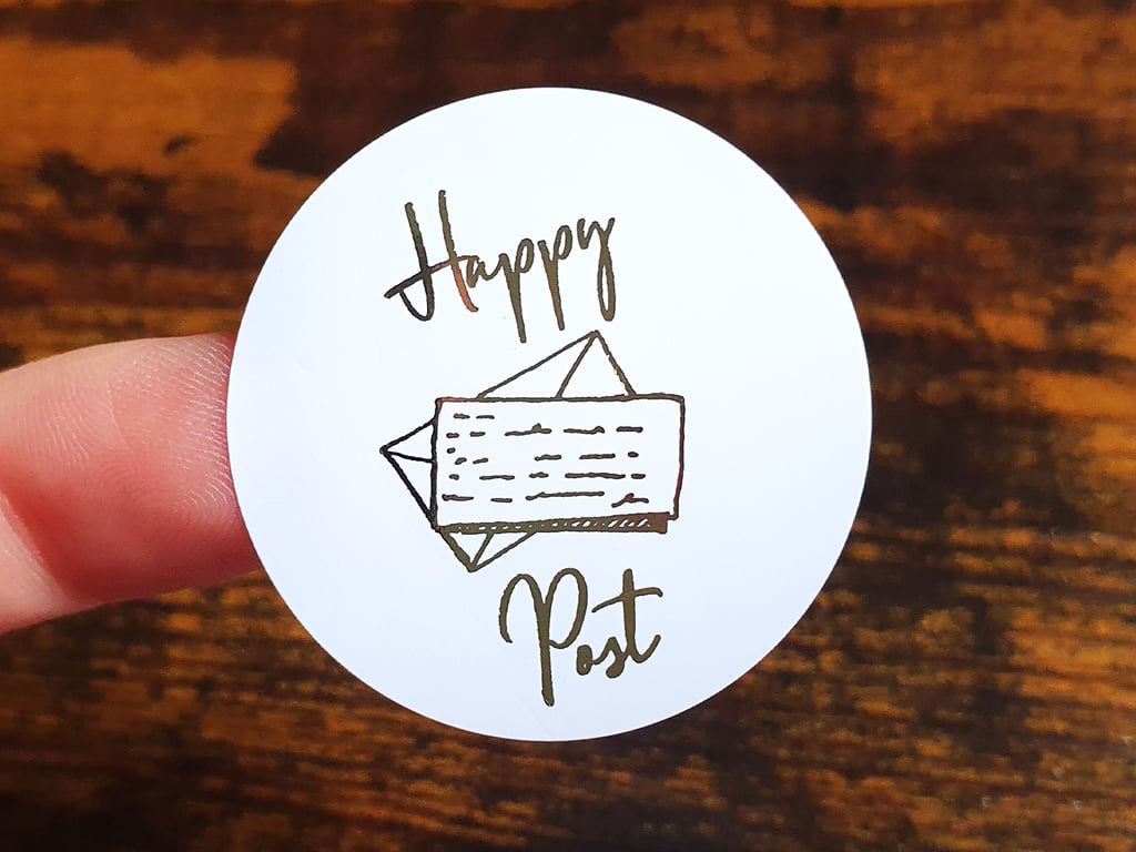 35 x Foiled Happy Post Envelope 37mm Stickers - Small Business Supplies