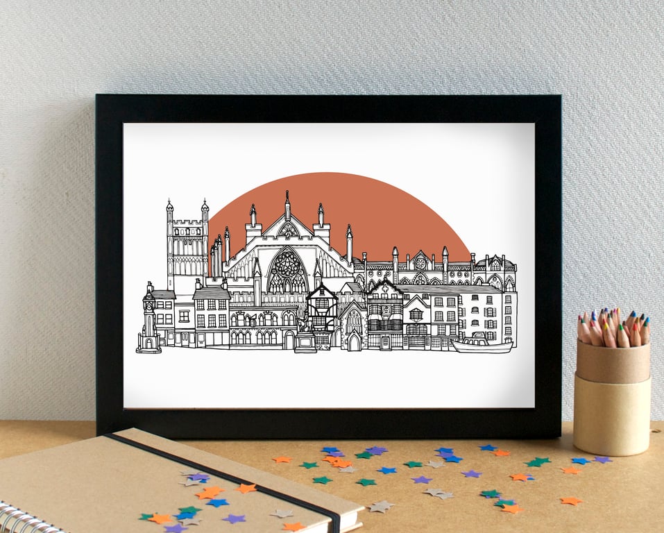 Exeter Landmarks Skyline Art Print