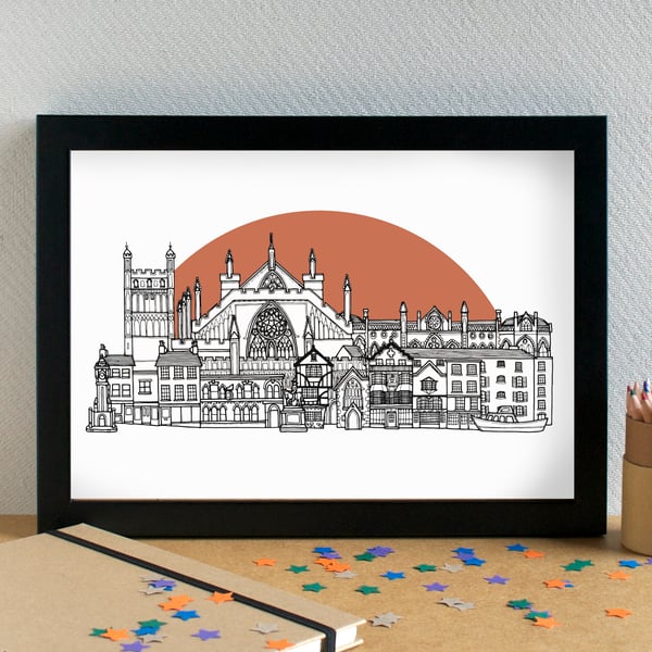 Exeter Landmarks Skyline Art Print