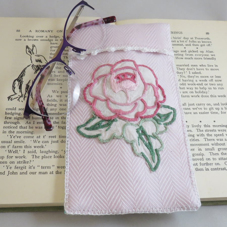 SALE Glasses case from vintage linens and recycled fabric
