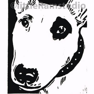 Dog Art - Bull Terrier - Original Hand Pulled Linocut Print
