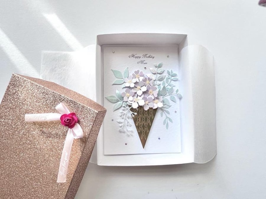 Personalized 3D Paper Flower Birthday Card: Handmade Luxury C632