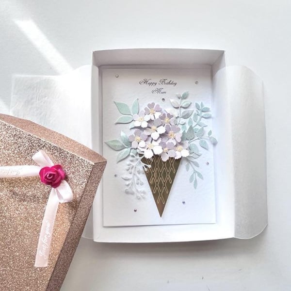 Personalized 3D Paper Flower Birthday Card: Handmade Luxury C632
