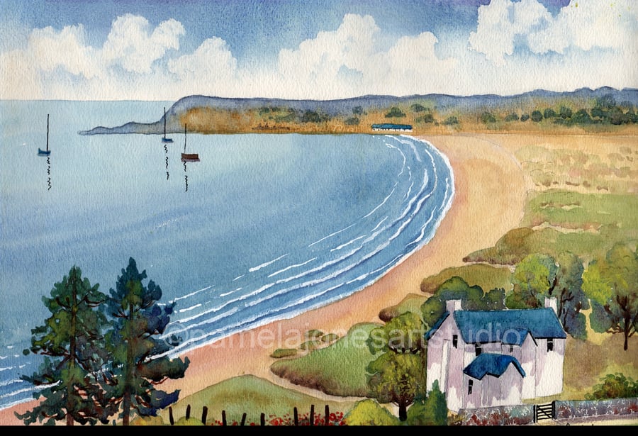 Port Eynon Bay, From Horton, Gower, Original Watercolour, In 20 x 16 '' Mount