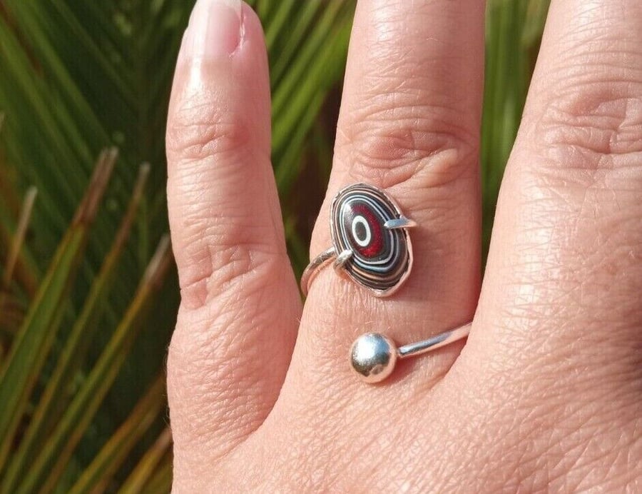 Fordite Adjustable Ring Sterling Silver Jewellery Gift Upcycle Recycle Handmade