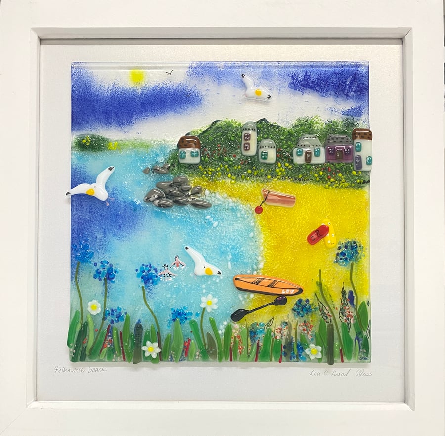 Fused glass landscape beach art- gyllenvase (made to order) 