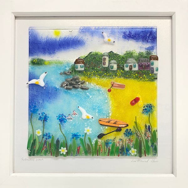 Fused glass landscape beach art- gyllenvase (made to order) 
