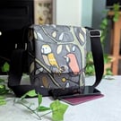 Handmade Matt Oilcloth Little Bird design Small Cross Body Bag. Phone Bag