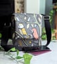 Handmade Matt Oilcloth Little Bird design Small Cross Body Bag. Phone Bag