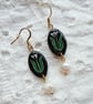 Dainty White Tulip Pearl Drop Earrings 