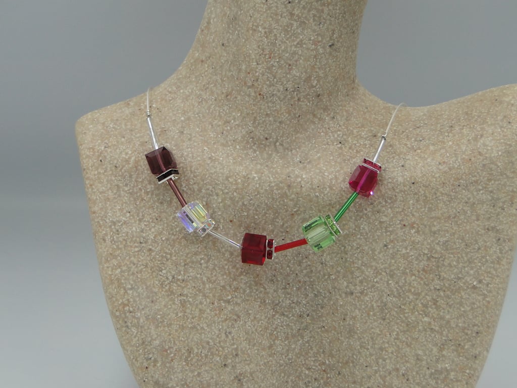 Necklace with Swarovski Crystal cubes in sparkling colour - Present  for her