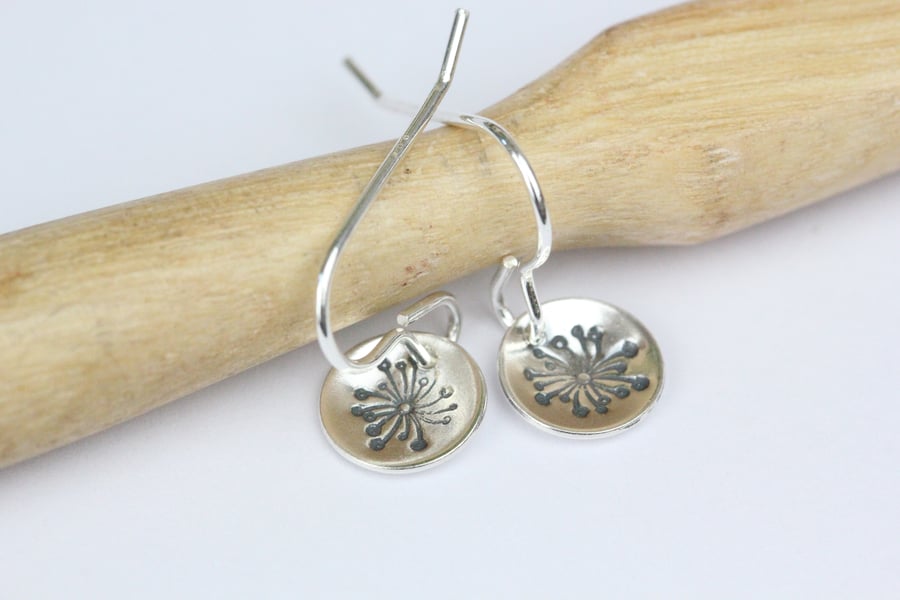 Dandelion drop sterling silver earrings