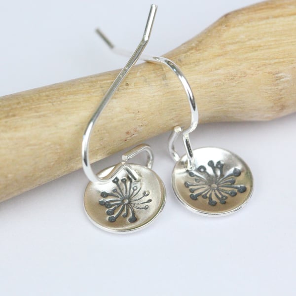 Dandelion drop sterling silver earrings