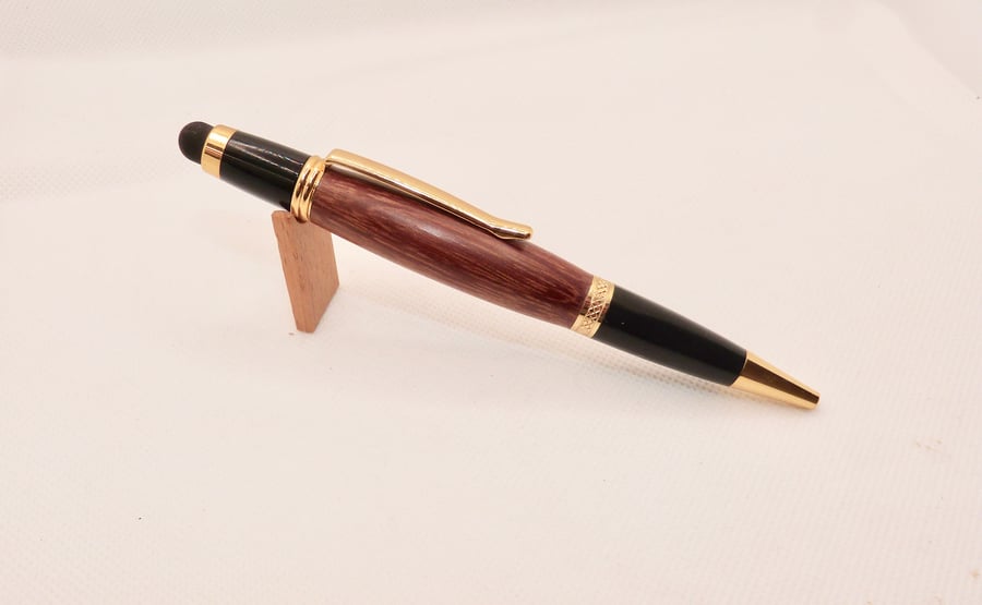 Stylus ball pen with twist action and gold plated trims