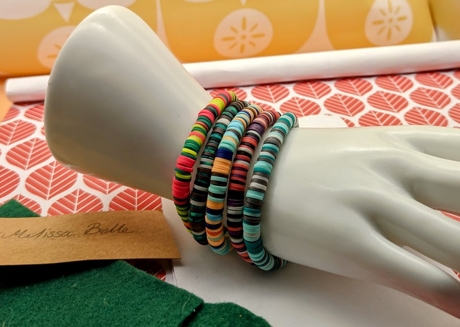 Multi-coloured Polymer Clay Katsuki Beaded Bracelet - Handmade unique Jewelry 