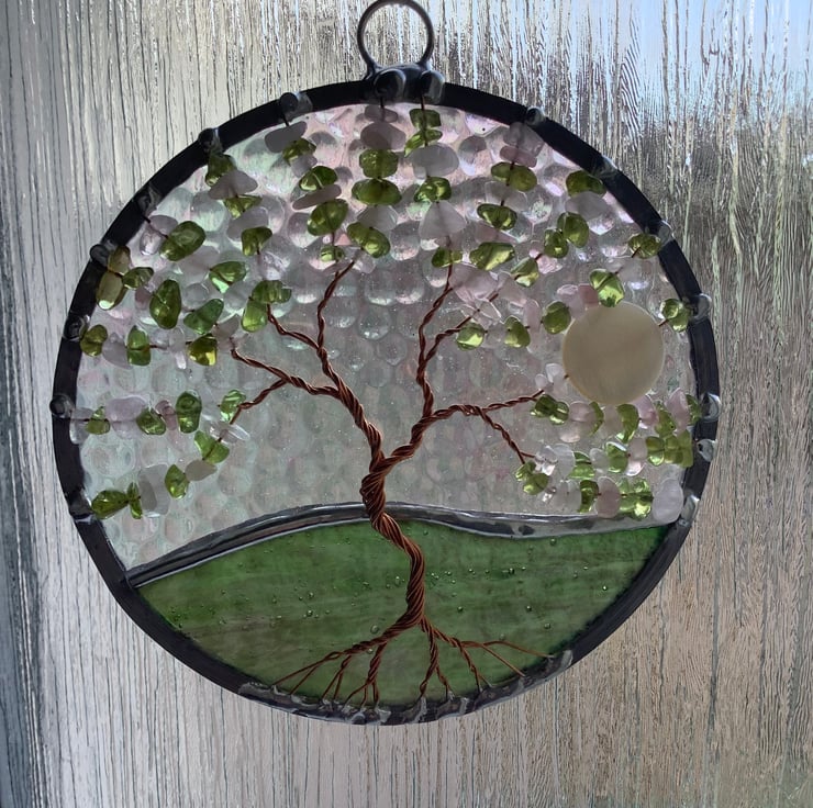 Rose quartz with peridot tree of life suncatcher - Folksy