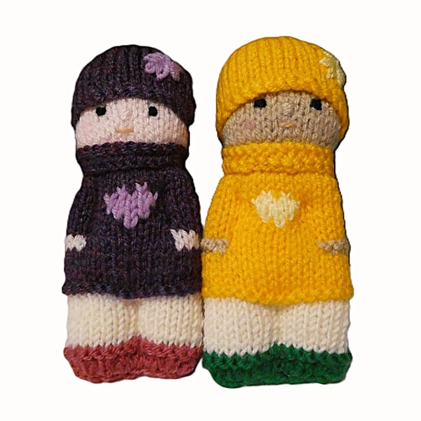 Handmade knitted pair of pocket dolls - children