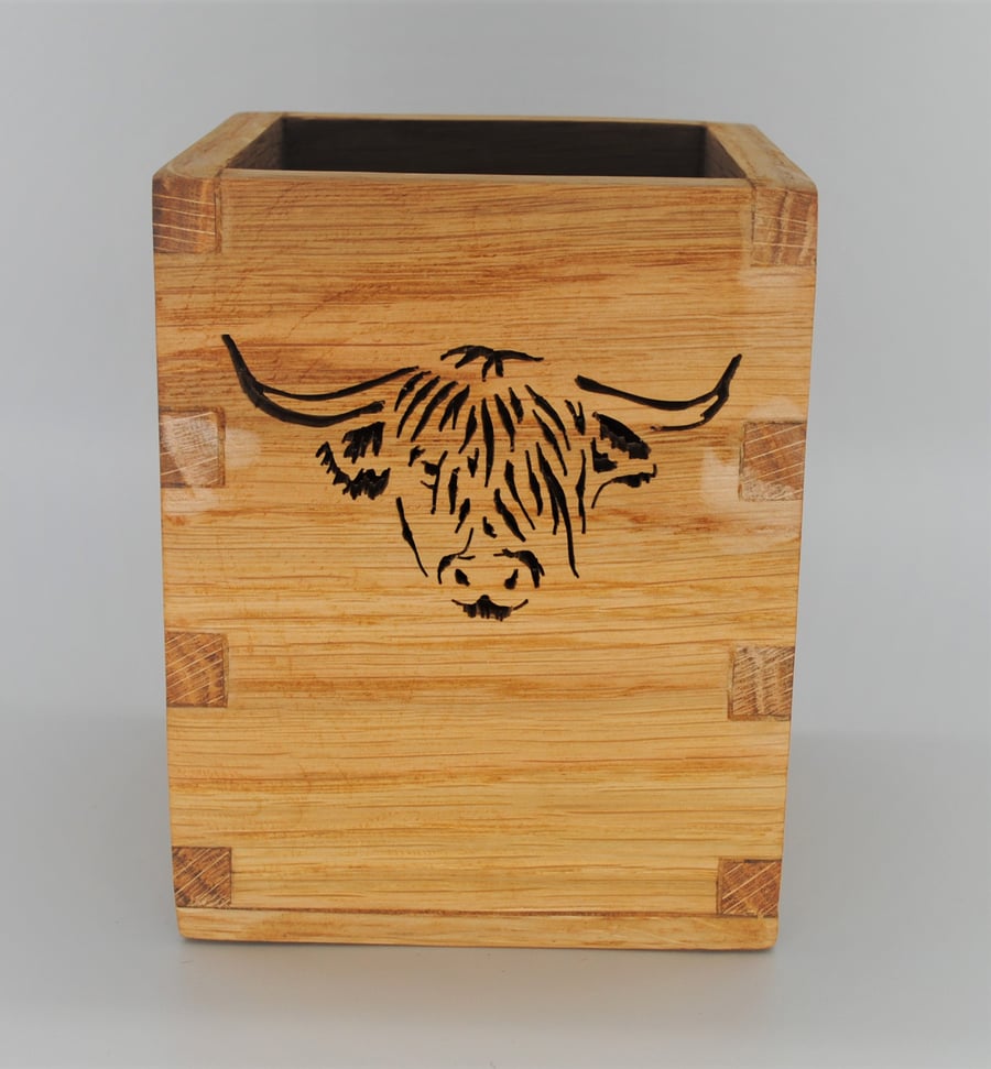 Oak Stationary Box, Desk Tidy - Highland Cattle - Folksy