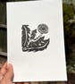 'Dandelion Flower I' A5 Folksy Linocut Print on Fine Art Printmaking Paper