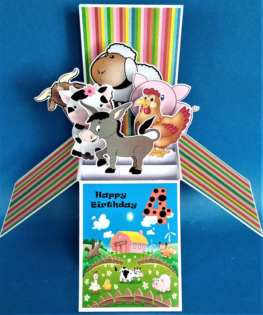 4th Birthday Card with Farm Animals
