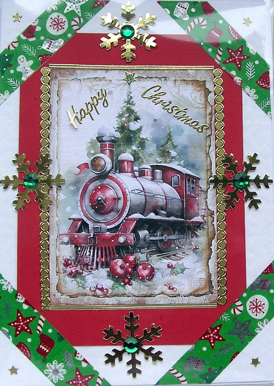 Happy Christmas Hand Crafted Decoupage Christmas Card - Happy Christmas 2717