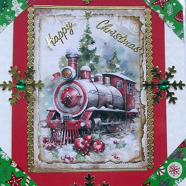 Happy Christmas Hand Crafted Decoupage Christmas Card - Happy Christmas 2717