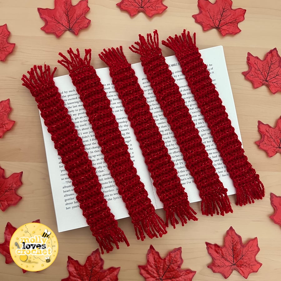 Crochet Red Scarf Sparkly Bookmark