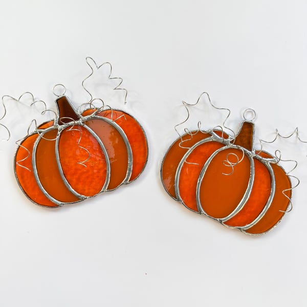 Stained Glass Pumpkin Suncatcher - Handmade Window Decoration