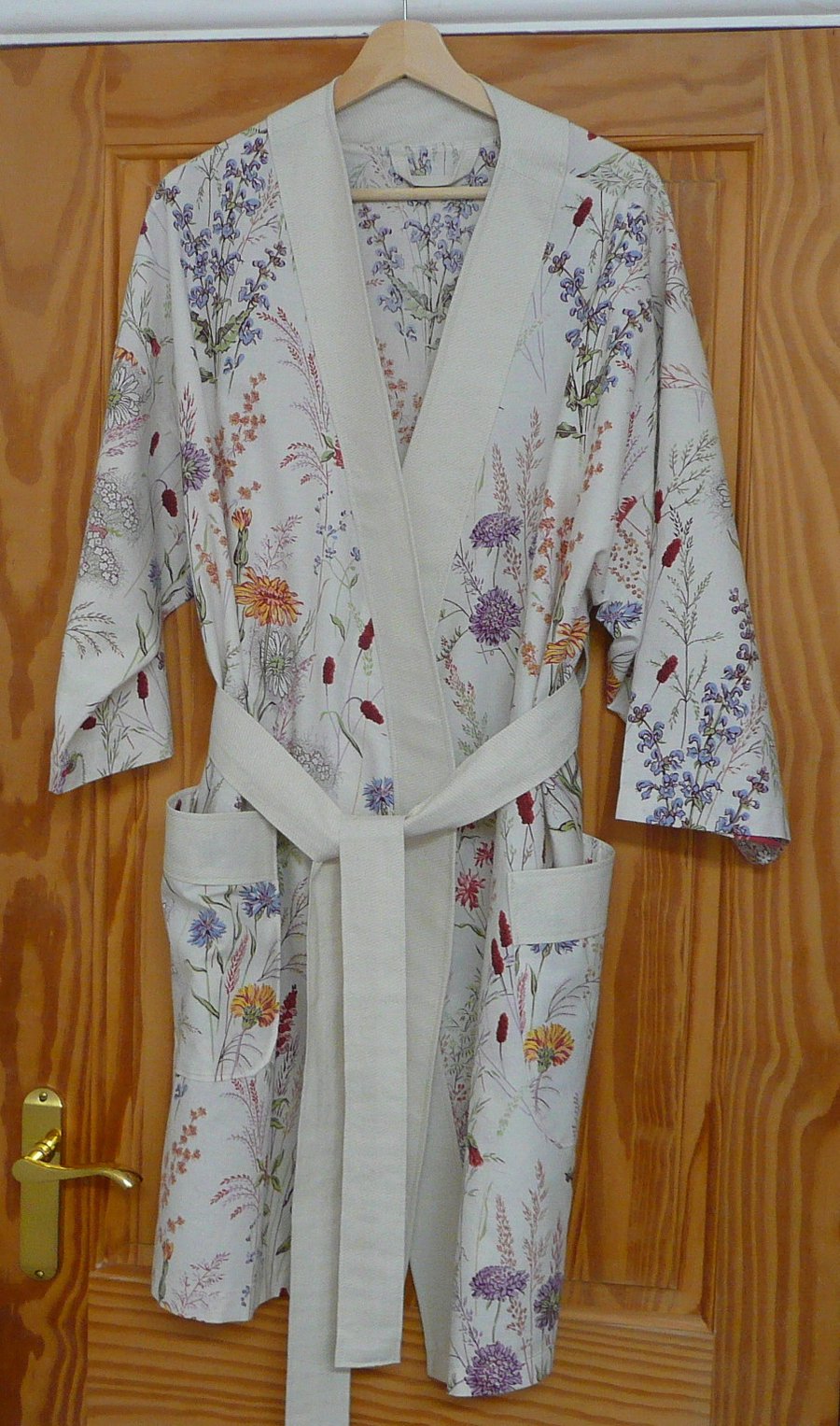Bath robe cotton dressing gown botanical print summer kimono upcycled clothing