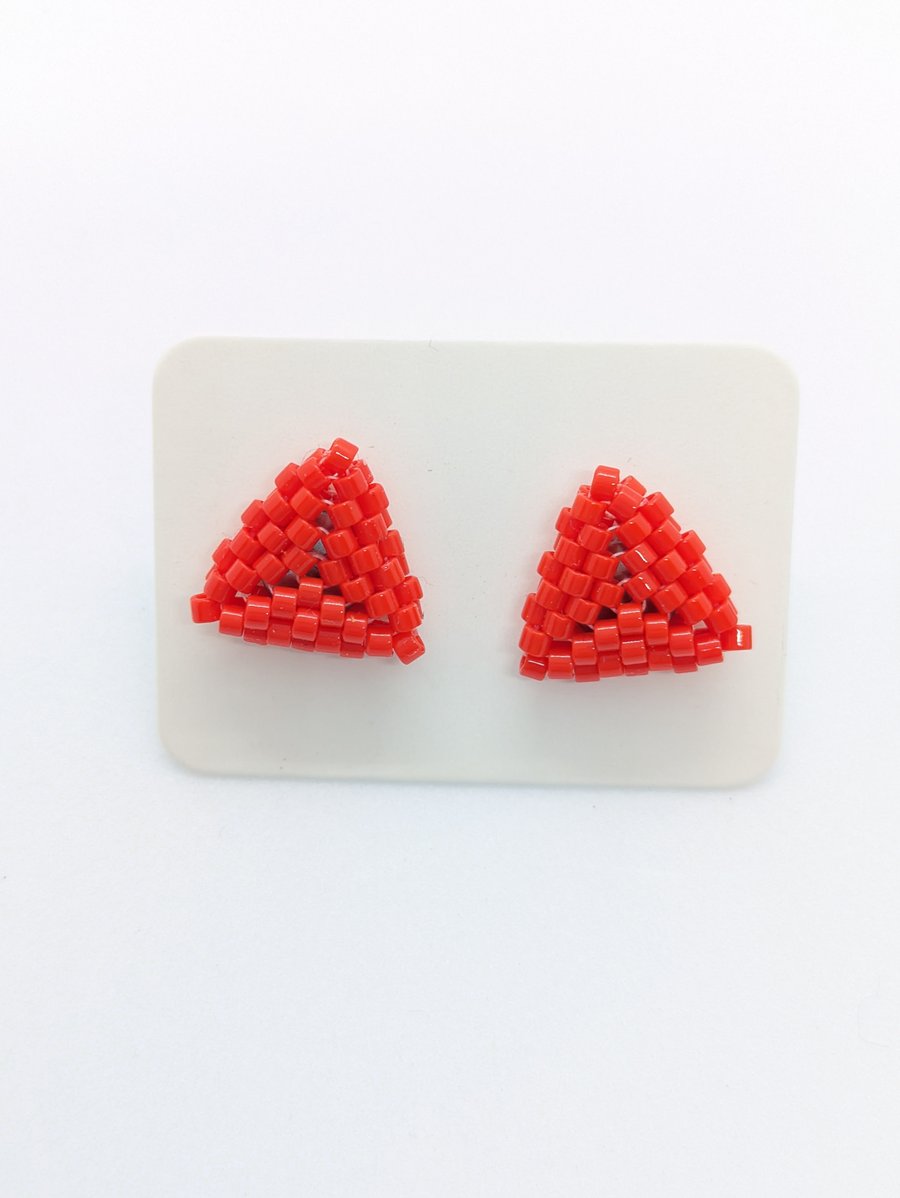 Triangle Stud Earrings - Scarlet