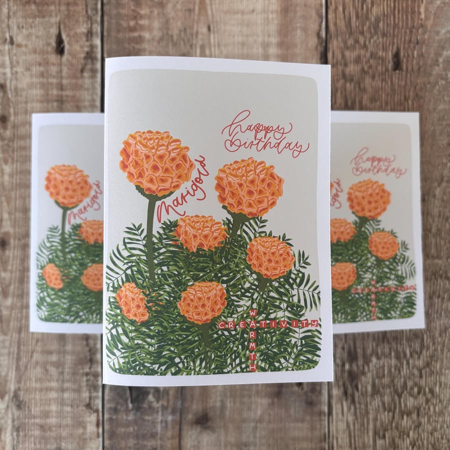 Marigold Birthday Card: October Birth Flower Greeting Card