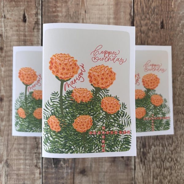 Marigold Birthday Card: October Birth Flower Greeting Card