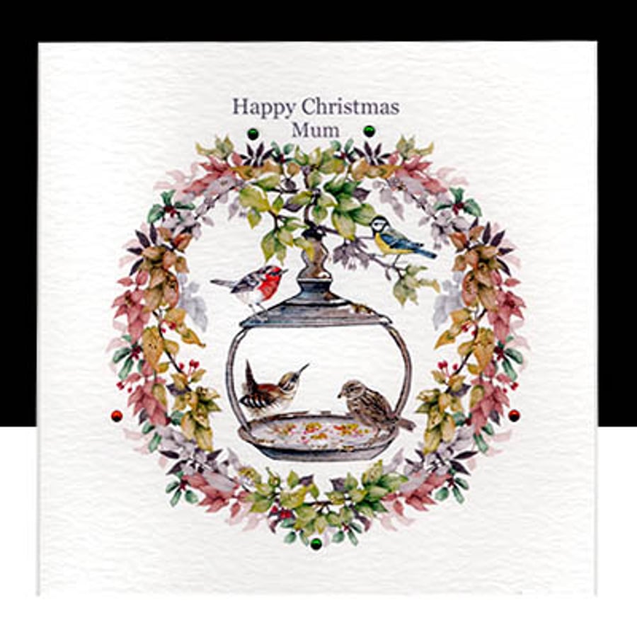 A Luxury Christmas Garden Bird Garland -Mum- Handmade Card. 