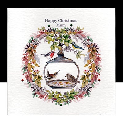 A Luxury Christmas Garden Bird Garland -Mum- Handmade Card. 